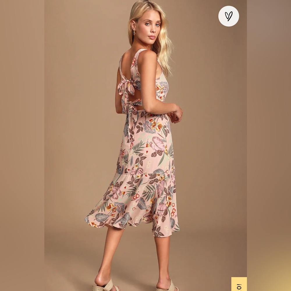 Tropical Print Tie-Back Midi Dress NWT